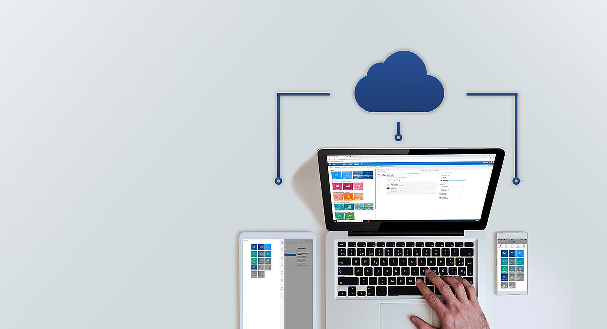Computer auf einem grauen Hintergrund