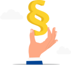 Illustration einer Hand, die einen Paragraphen nach oben hält