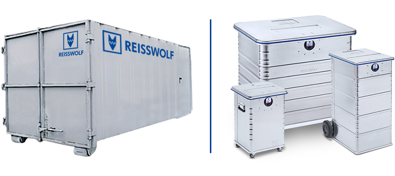 Darstellung aller REISSWOLF Sicherheitsbehälter und Container.